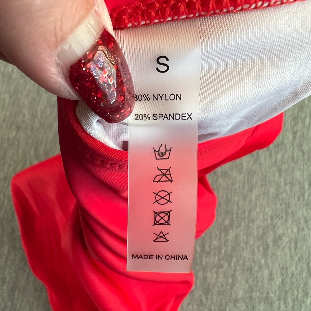 Swimsuit 1 piece red women S ruched halter tie pin up style swimwear summer new - Picture 7 of 7